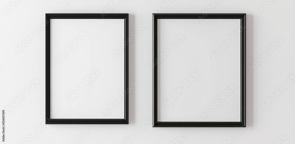 Two black picture frames on a white wall Two black picture frames on a white wall