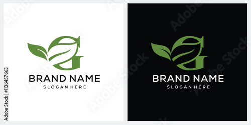 Initial letter G with natural leaf green logo design, for business, medical, health, beauty