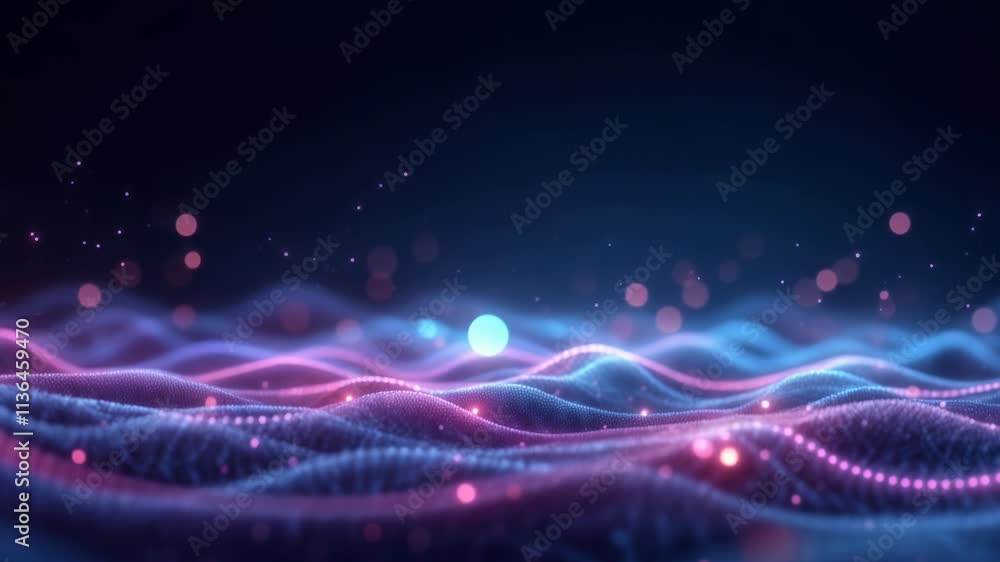 Dynamic wave patterns in vibrant colors flow rhythmically, creating a captivating display of light and movement in a digital environment Dynamic wave patterns in vibrant colors flow rhythmically, creating a captivating display of light and movement in a digital environment