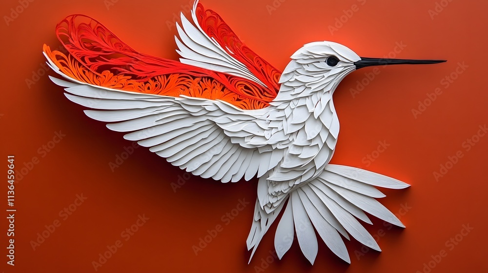 Fototapeta premium Hummingbird Formed With Paper Cut Art, Abstract Image, Texture, Pattern Background, Wallpaper, Cover and Screen of Smartphone, PC, Laptop, 9:16 and 16:9 Format