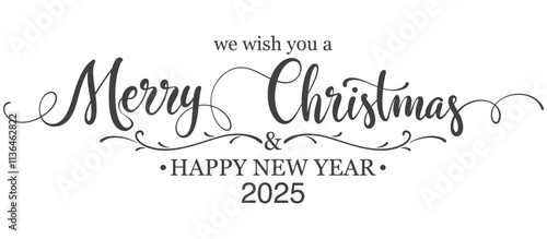 We wish you Merry christmas and happy new year lettering text banner, vector eps