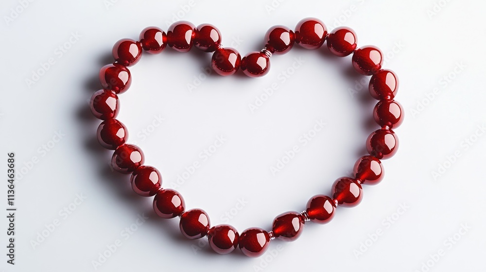 Red Beads Forming a Heart Shape on a White Background Red Beads Forming a Heart Shape on a White Background