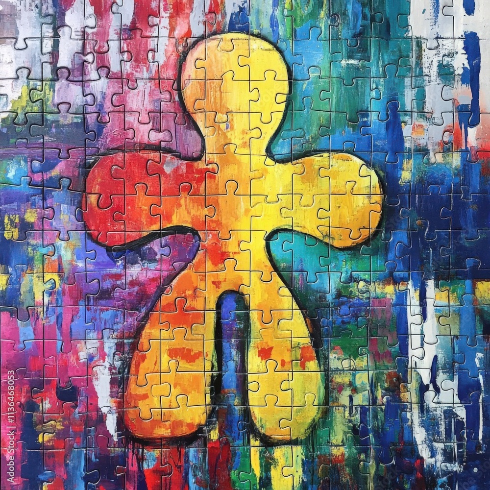 Obraz premium Colorful Abstract Puzzle Artwork in Vibrant Hues, Symbolic and Decorative