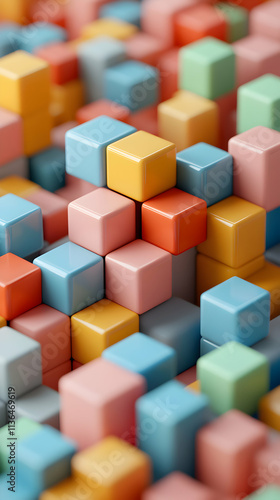 Pastel Cube Abstract Background, Colorful Blocks Interlocking in a Geometric Pattern