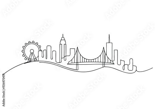Continuous One-Line Drawing of a Cityscape - Minimalist Urban Art