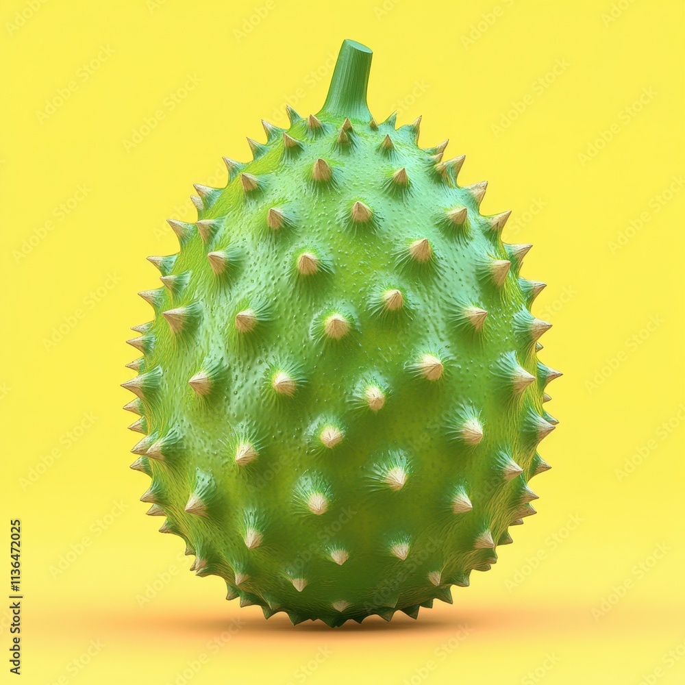 Vibrant Tropical Durian Fruit on a Bright Yellow Background