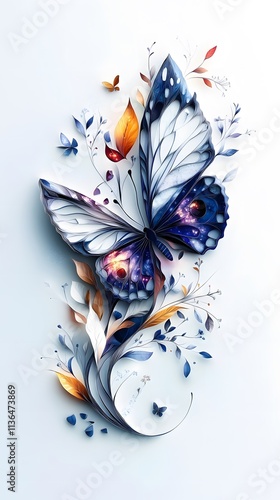 Butterfly Formed With Paper Cut Art, Abstract Image, Texture, Pattern Background, Wallpaper, Cover and Screen of Smartphone, PC, Laptop, 9:16 and 16:9 Format