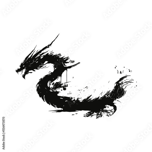 Black and White Japanese Dragon Silhouette Sticker Design