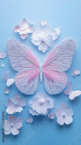 Butterfly Formed With Paper Cut Art, Abstract Image, Texture, Pattern Background, Wallpaper, Cover and Screen of Smartphone, PC, Laptop, 9:16 and 16:9 Format