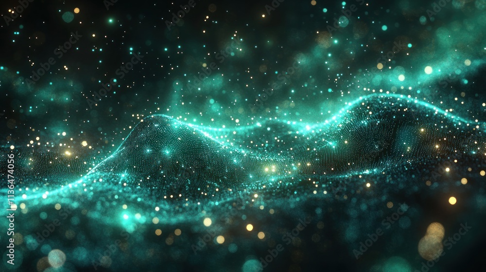 Abstract glowing landscape with particles and waves Abstract glowing landscape with particles and waves