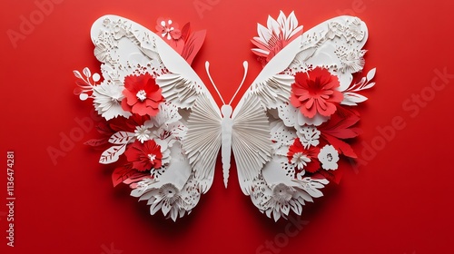 Butterfly Formed With Paper Cut Art, Abstract Image, Texture, Pattern Background, Wallpaper, Cover and Screen of Smartphone, PC, Laptop, 9:16 and 16:9 Format