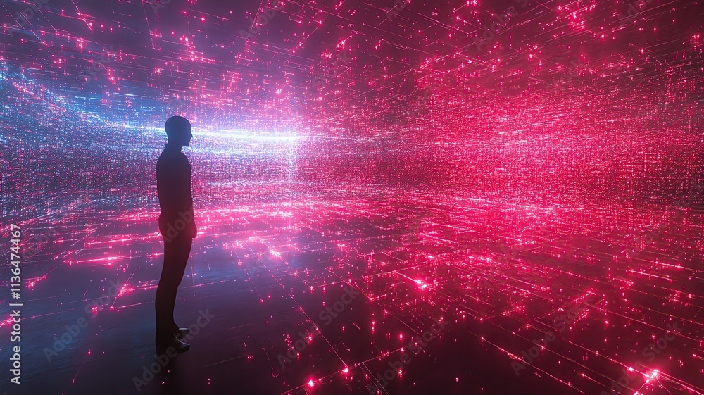Person in a futuristic digital space. Person in a futuristic digital space.