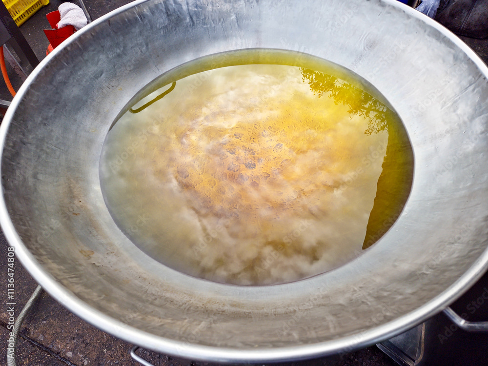 A hot oil in a lage pan A hot oil in a lage pan
