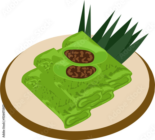 Pisang hijau cake traditional Indonesian food vector clipart