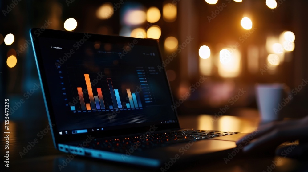 A dynamic bar chart on a laptop screen with a professional explaining metrics to colleagues in a meeting room A dynamic bar chart on a laptop screen with a professional explaining metrics to colleagues in a meeting room