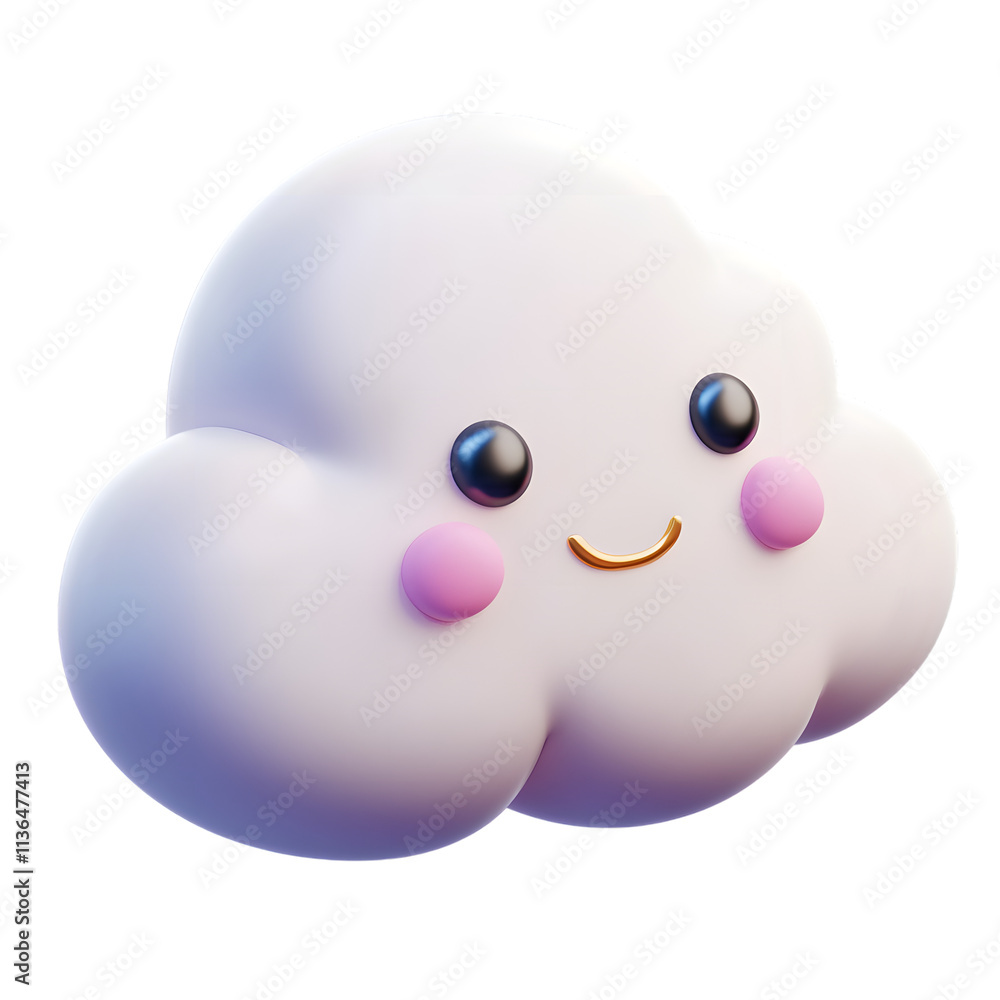 3D cute cloud icon whit happy face. mochi style 3D cute cloud icon whit happy face. mochi style