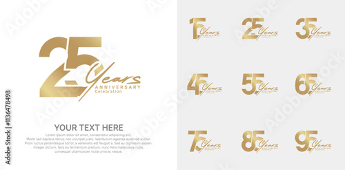 Anniversary logo set vector design, gold color for celebration event