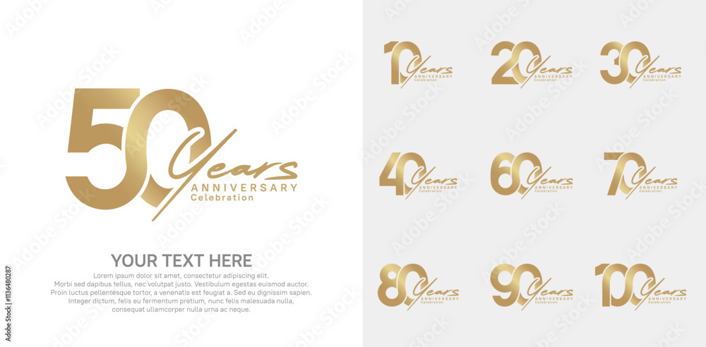Naklejka premium Anniversary logo set vector design, gold color for celebration event