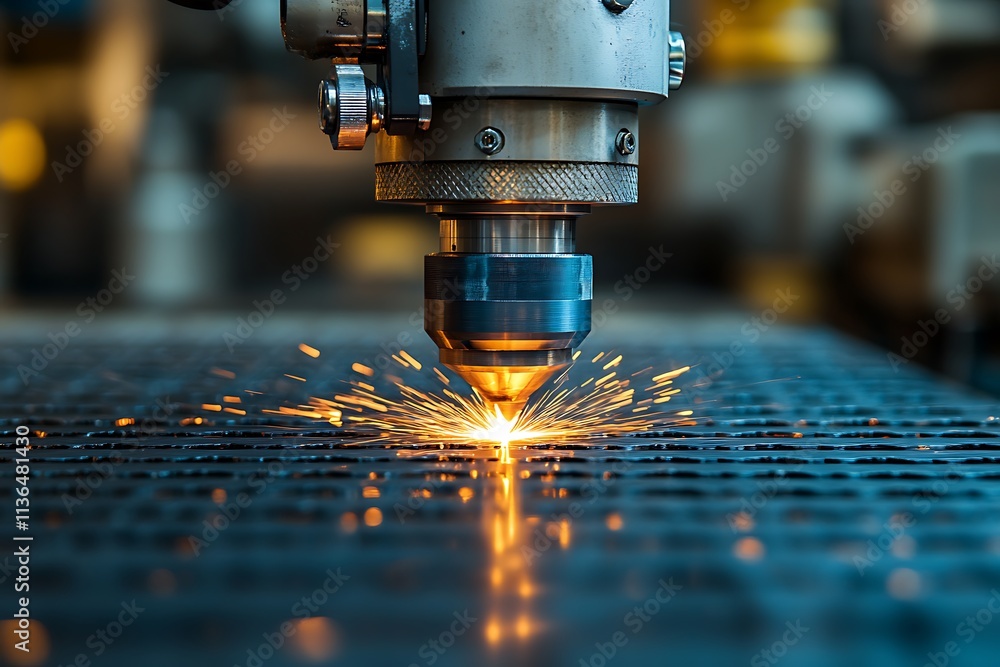 Laser cutting machine making holes on metal sheet in factory Laser cutting machine making holes on metal sheet in factory
