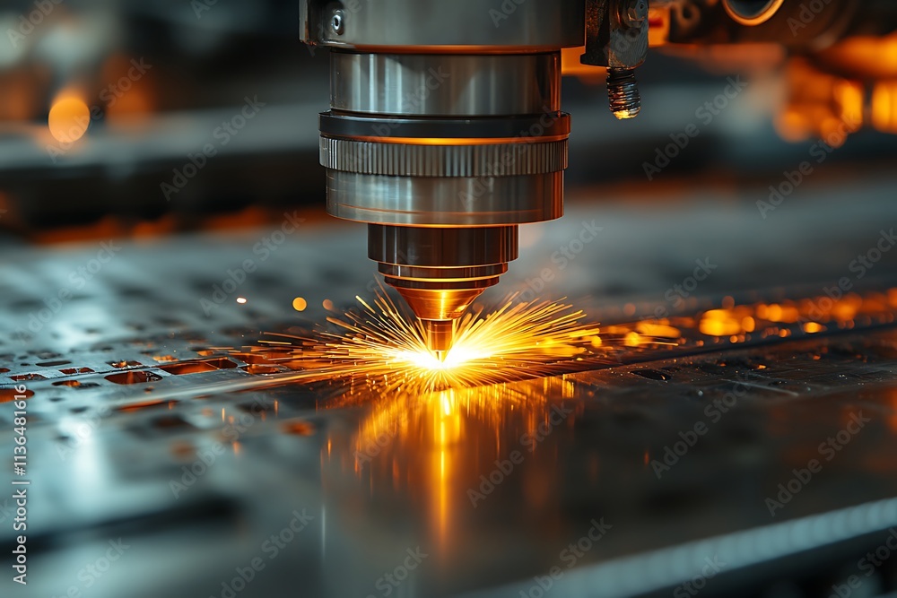 Laser cnc cutting machine processing metal plate, industrial background Laser cnc cutting machine processing metal plate, industrial background
