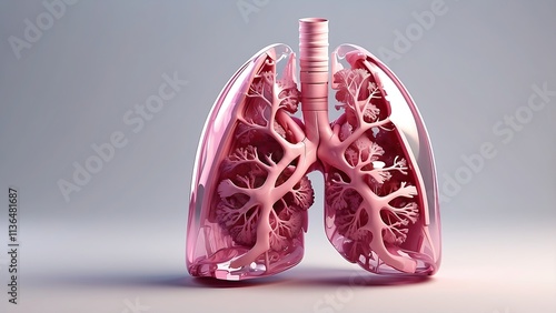 Isolated on a translucent backdrop cutout, the pink lung 3D render symbol