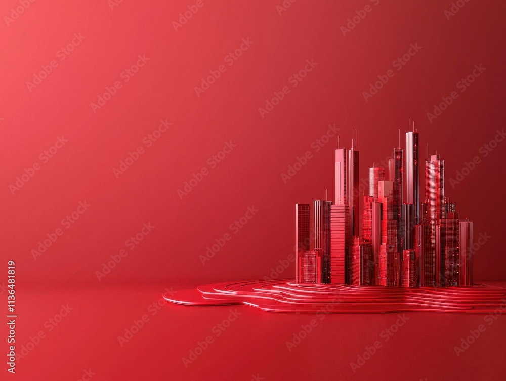 A vibrant red cityscape made of sleek skyscrapers, creating a modern and artistic impression against a monochromatic backdrop. A vibrant red cityscape made of sleek skyscrapers, creating a modern and artistic impression against a monochromatic backdrop.