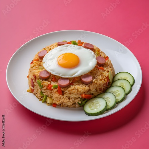 Colorful Plated Fried Rice with Fresh Ingredients