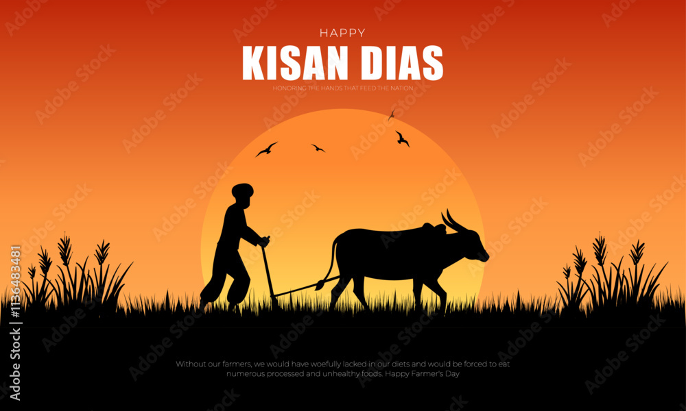 Fototapeta premium Happy National Farmers Day Post and Greeting Card. Farmers Day in India Poster, Kisan Diwas Vector Illustration