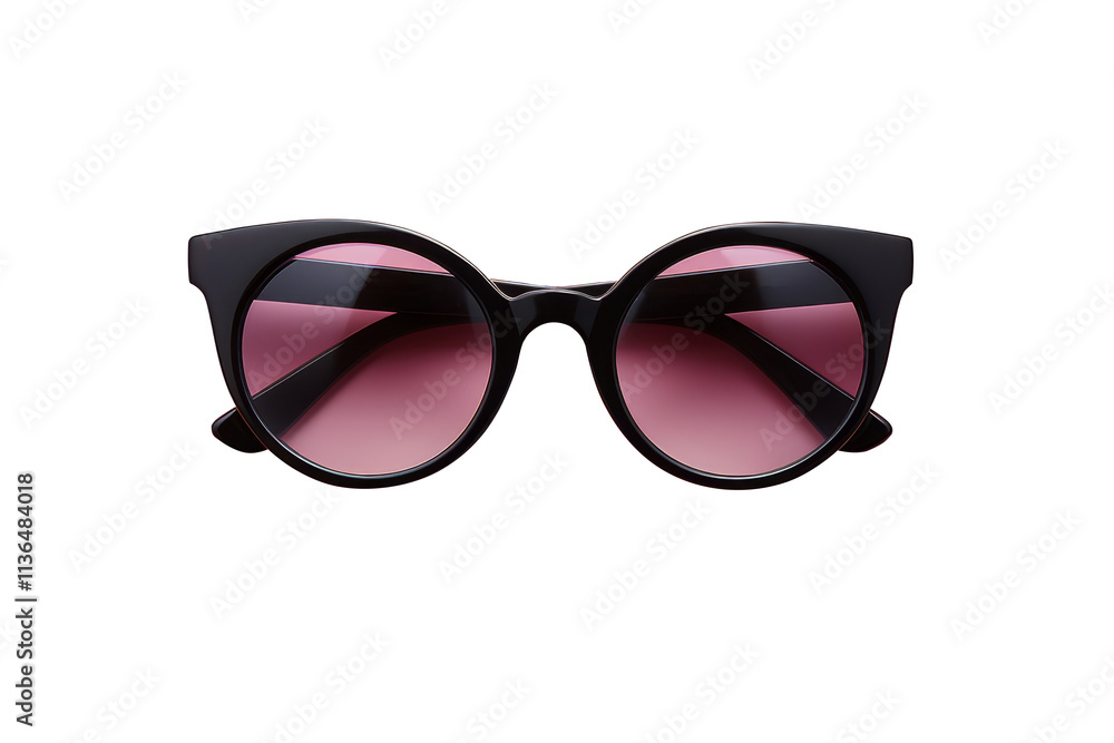Stylish cat-eye sunglasses with pink gradient lenses, isolated on a transparent background. Ideal for fashion and accessory designs. Stylish cat-eye sunglasses with pink gradient lenses, isolated on a transparent background. Ideal for fashion and accessory designs.
