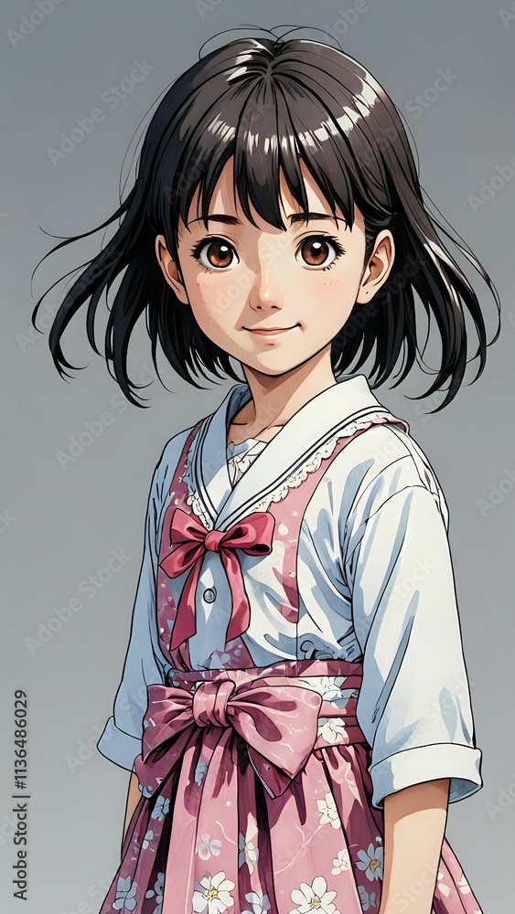 Portrait of a beautiful little girl smiling happily , manga style Portrait of a beautiful little girl smiling happily , manga style