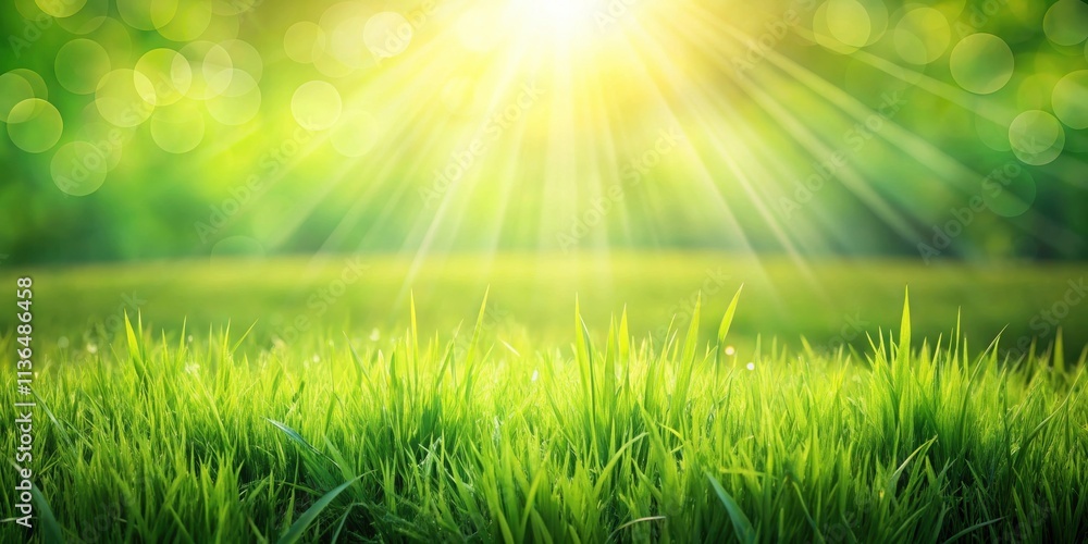 Vibrant Green Grass Illuminated by Sunbeams in a Serene Meadow Vibrant Green Grass Illuminated by Sunbeams in a Serene Meadow