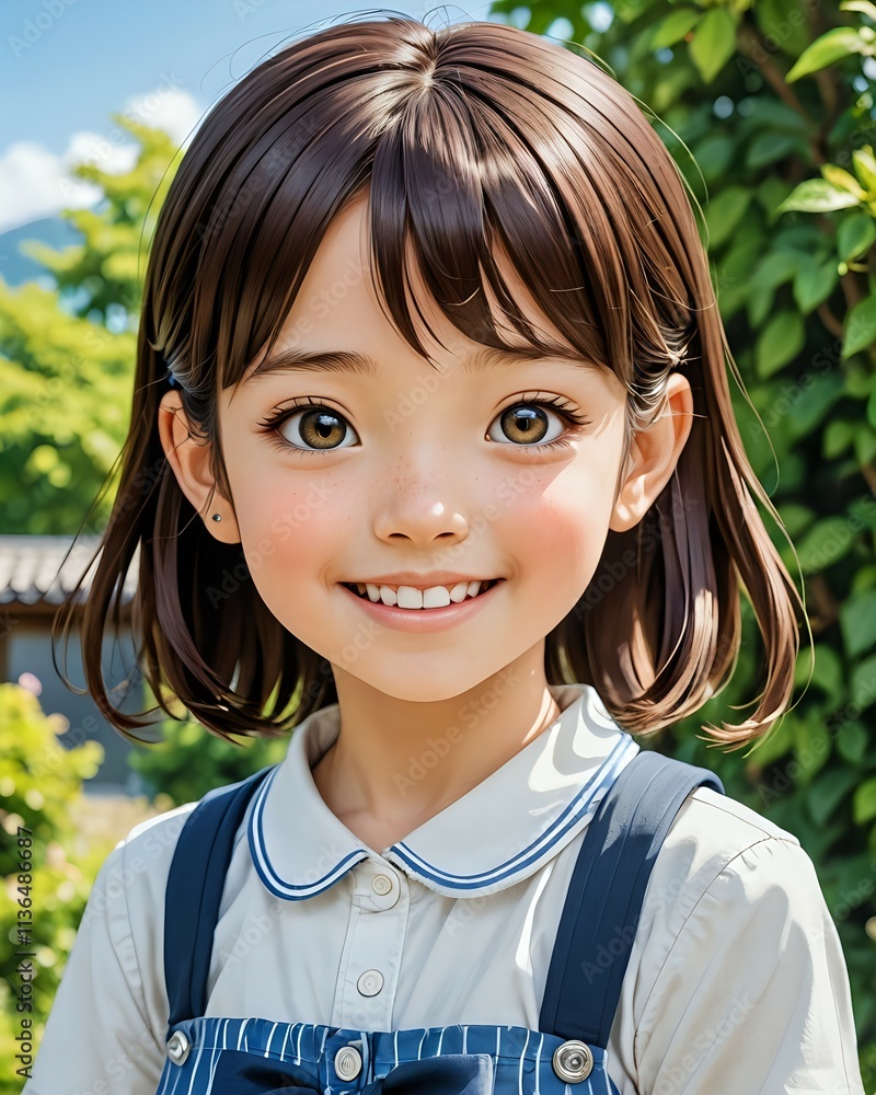 Portrait of a beautiful little girl smiling happily , manga style Portrait of a beautiful little girl smiling happily , manga style