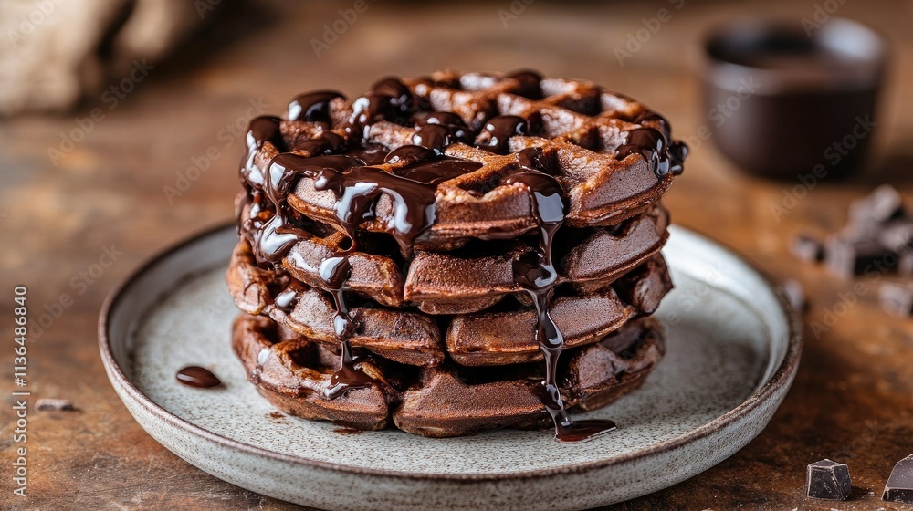 Deliciously Stacked Chocolate Waffles with Rich Chocolate Sauce Deliciously Stacked Chocolate Waffles with Rich Chocolate Sauce