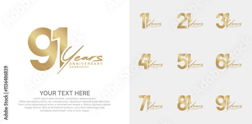 Anniversary logo set vector design, gold color for celebration event