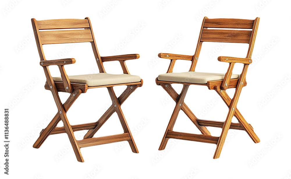 Fototapeta premium Wooden Folding Chairs on Transparent Background