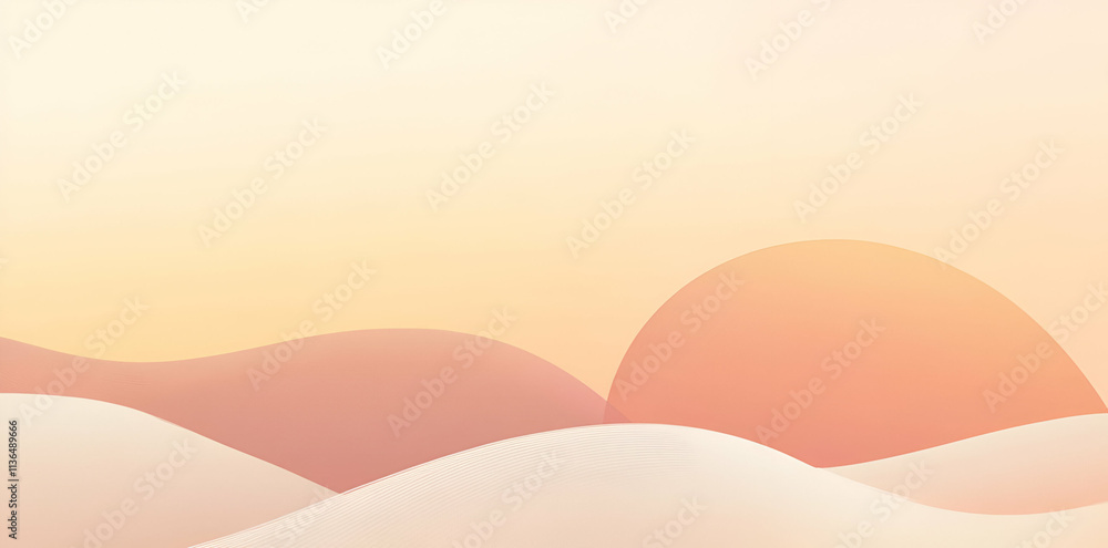 Abstract landscape with soft hills and a rising sun in warm pastel colors. Abstract landscape with soft hills and a rising sun in warm pastel colors.
