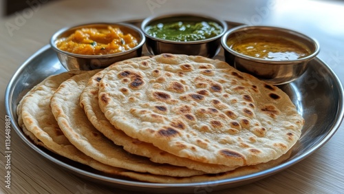 Authentic Indian flatbreads served with flavorful dips photo