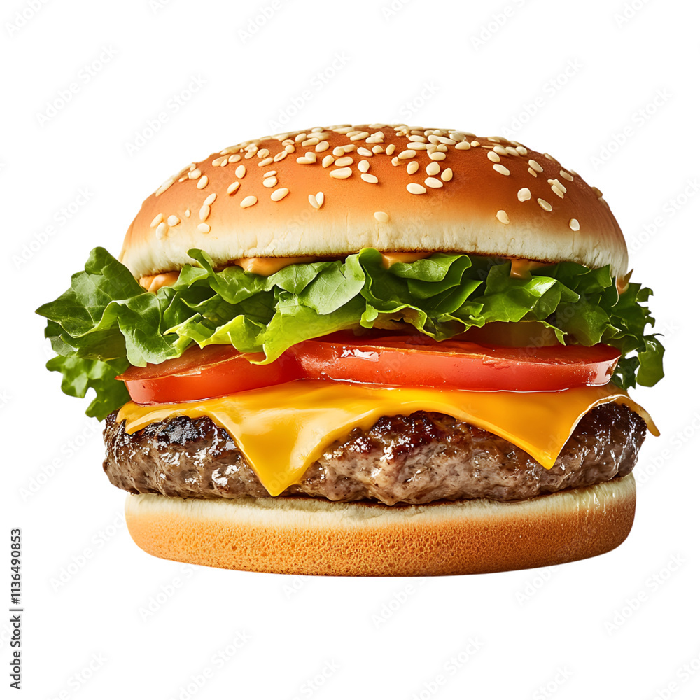 delicious grilled hamburger with fresh toppings and cheese