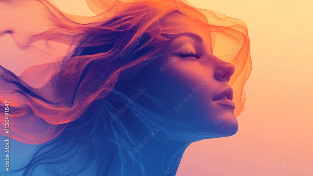 Captivating portrait of a woman with flowing hair in soft colors Captivating portrait of a woman with flowing hair in soft colors