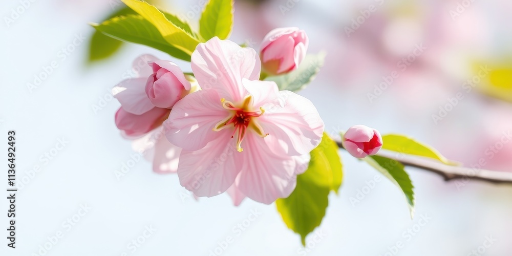 Fototapeta premium Delicate Pink Blossom on Branch with Soft Background