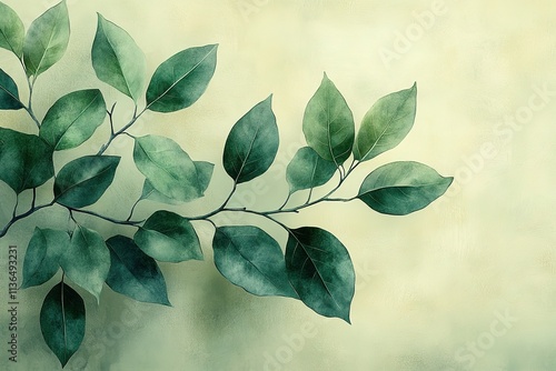 Delicate Green Leaves on a Pale Background