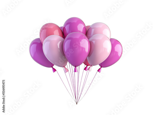 A collection of pink and purple balloons tied together, isolated on a clean white background. Perfect for party, celebration, or festive concepts. Ai generative