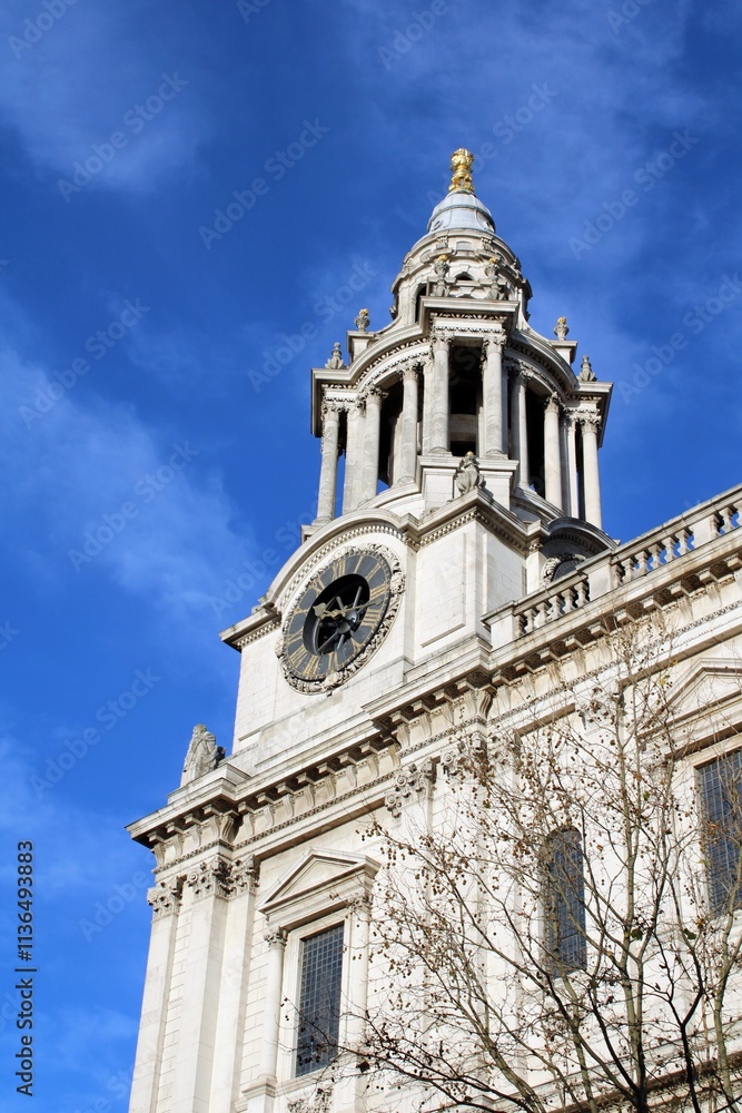 The southwestern twin tower of St Paul's Cathedral, City, London. The southwestern twin tower of St Paul's Cathedral, City, London.