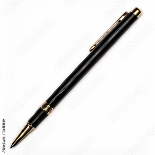 Classic black and gold pen resting on a pristine white surface, conveying sophistication and readiness for writing