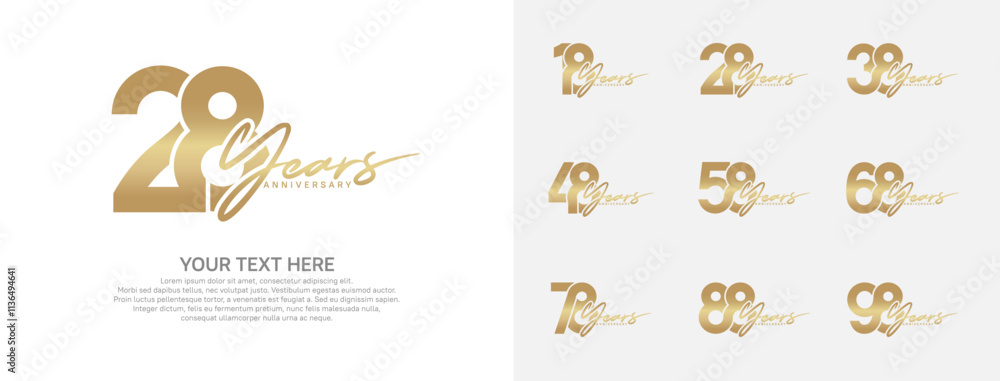 Fototapeta premium Anniversary logo set vector design, gold color for celebration event