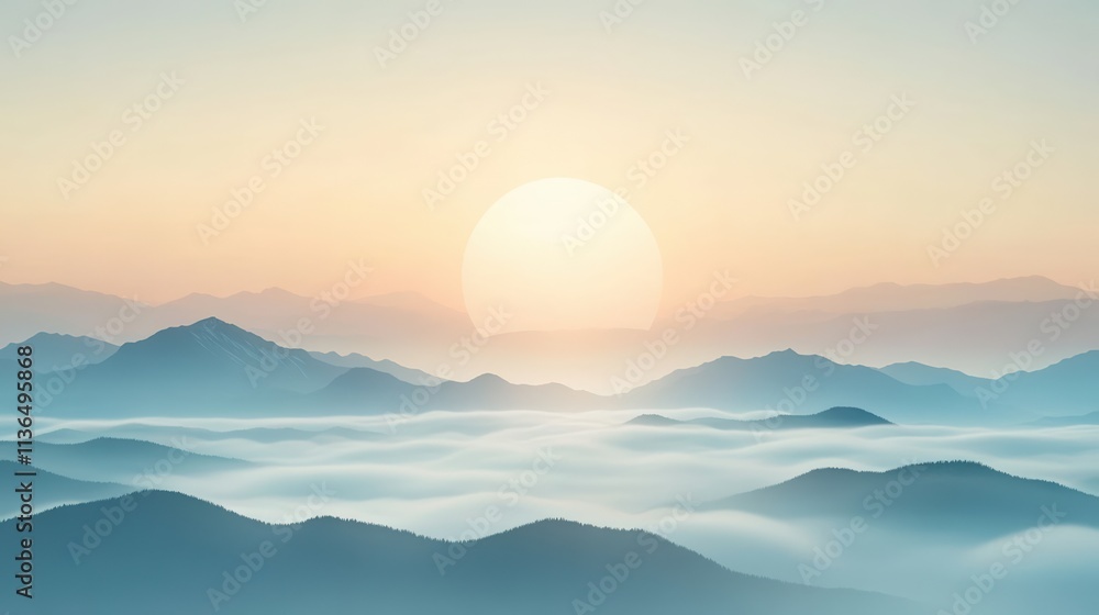 Fototapeta premium Tranquil sunrise over misty mountains