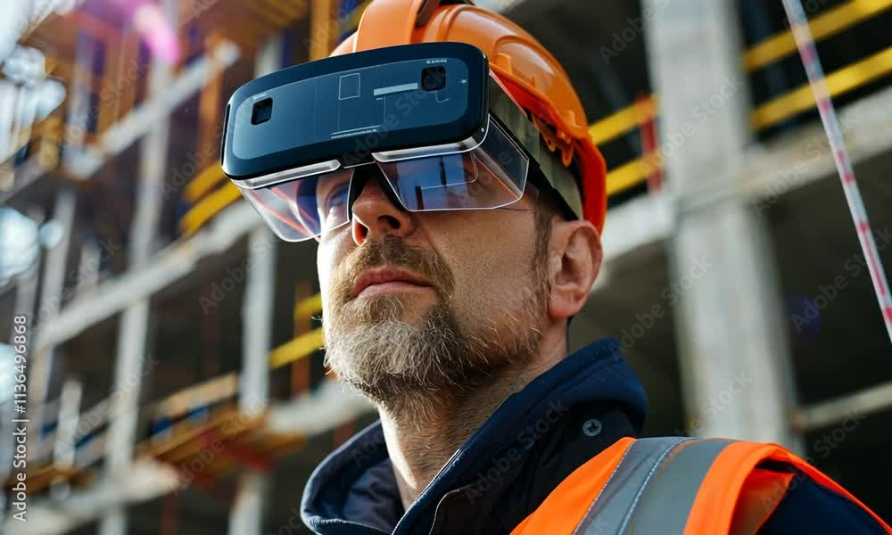 Construction Worker Using VR Headset on a Building Site Construction Worker Using VR Headset on a Building Site