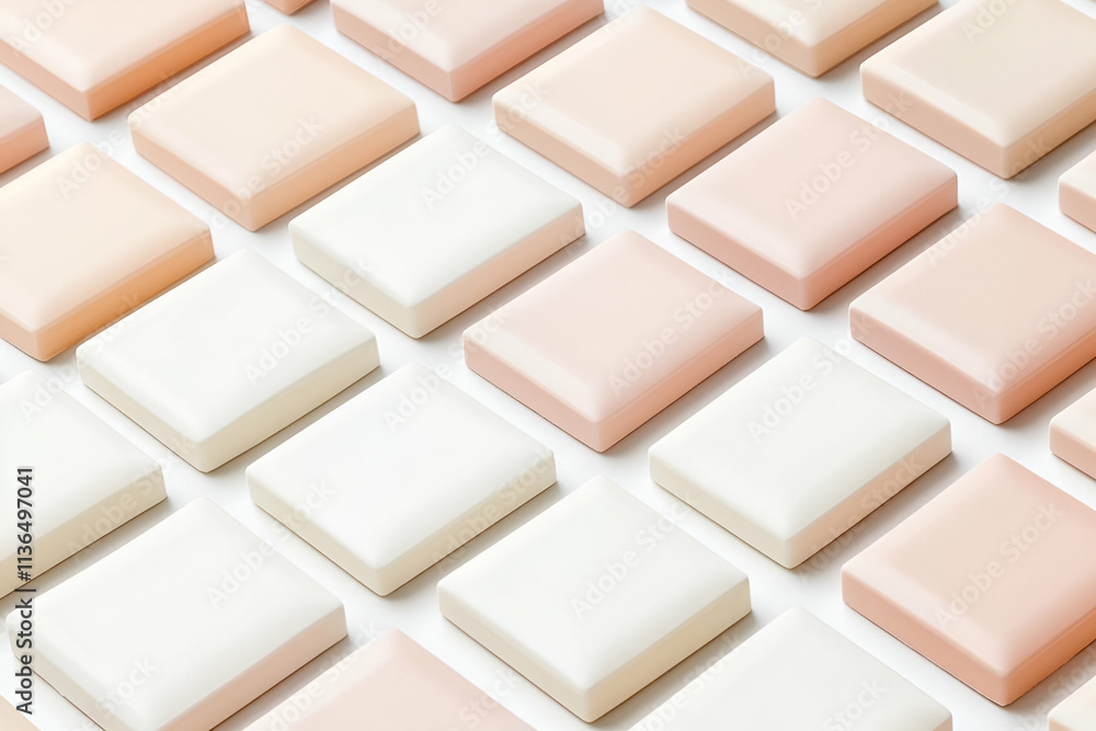 A close-up arrangement of pastel-colored soap bars on a white surface. A close-up arrangement of pastel-colored soap bars on a white surface.