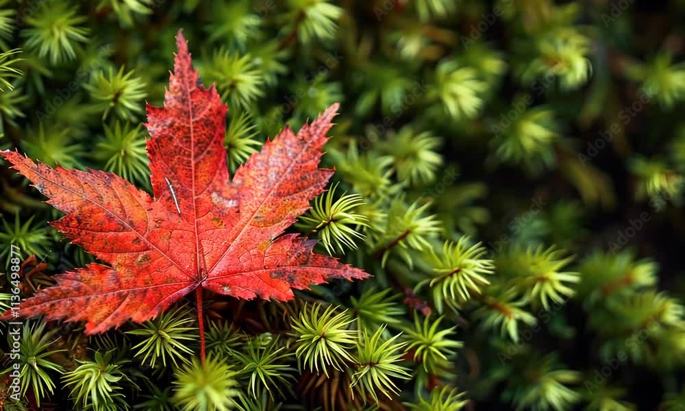 Autumnal Serenity: A Single Maple Leaf Resting on Moss Autumnal Serenity: A Single Maple Leaf Resting on Moss