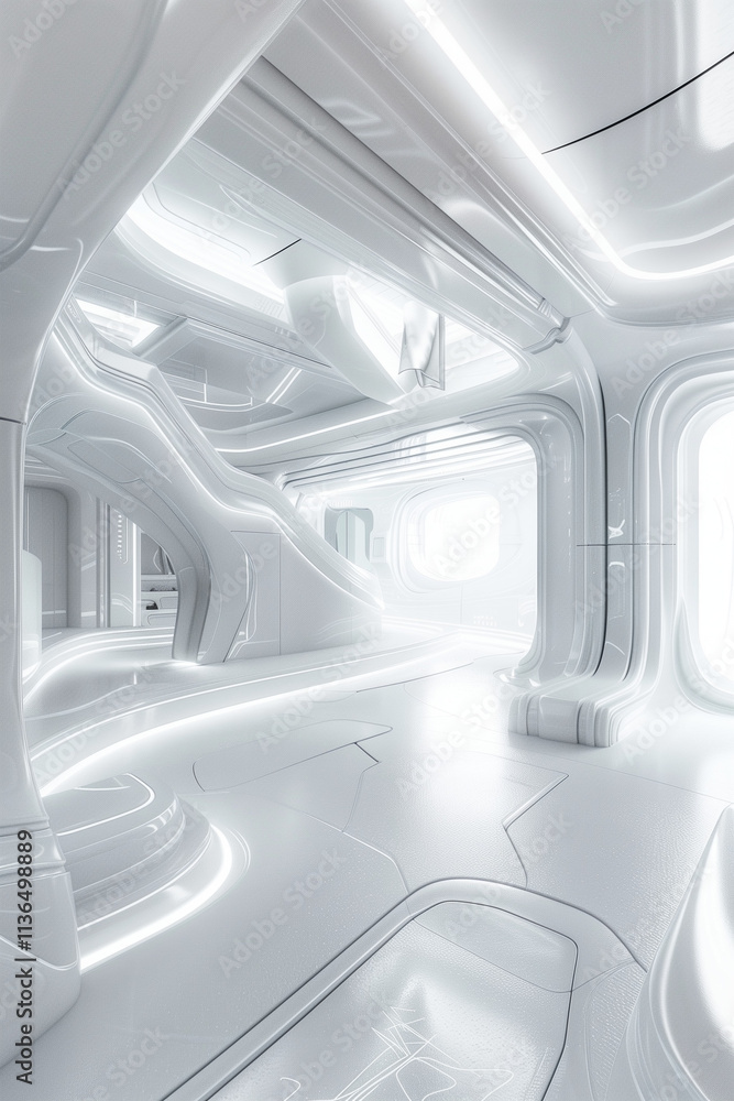 Fototapeta premium Sci fi white interior